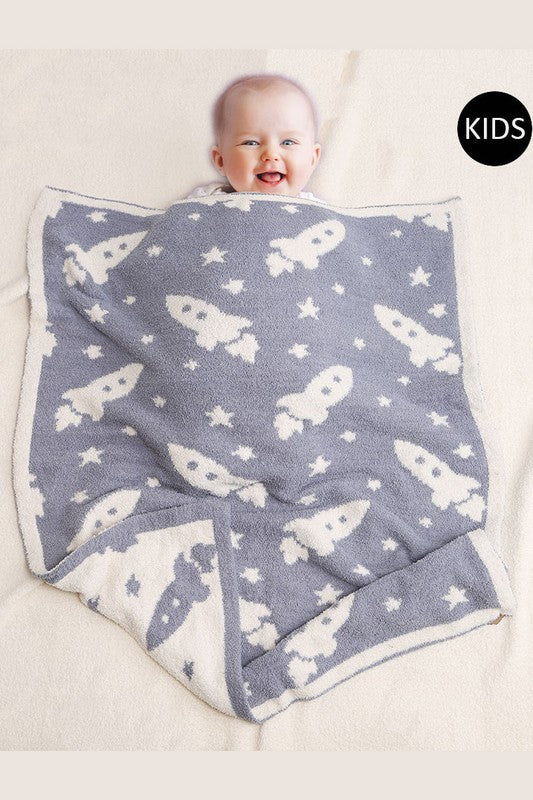 Kids Rocket Ship Throw Blanket