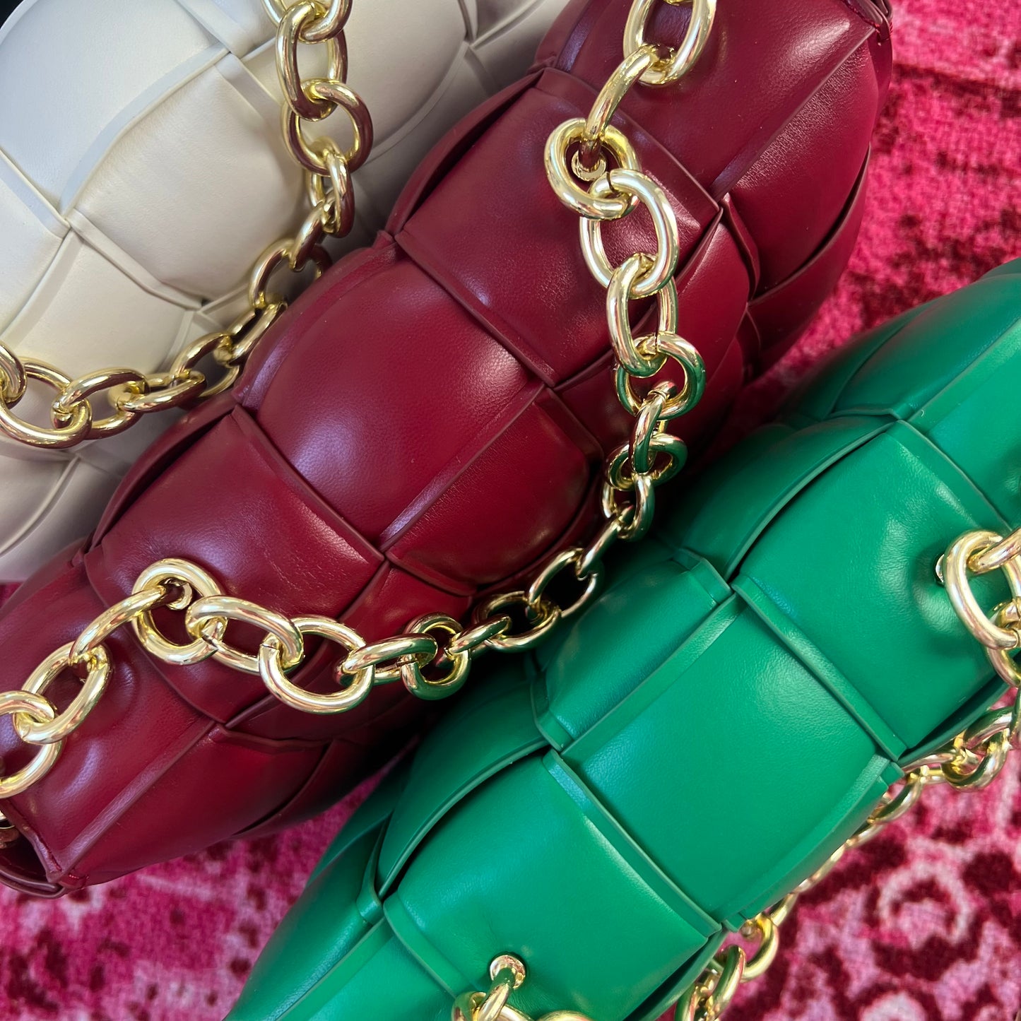 Quilted Red Chunky Chain Bag