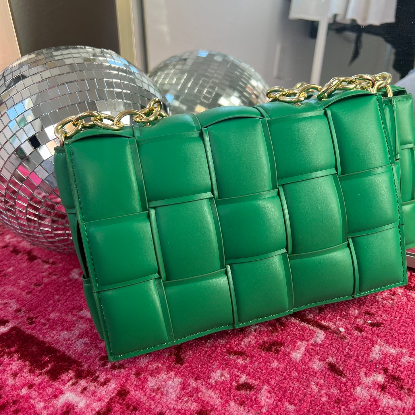 Quilted Green Chunky Chain Bag
