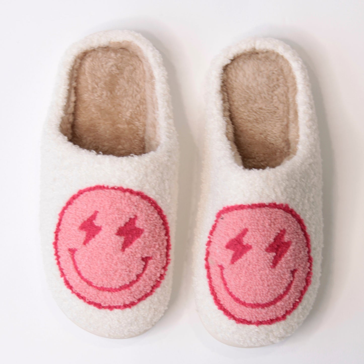 Pink Lightening Bolt Happy Slippers