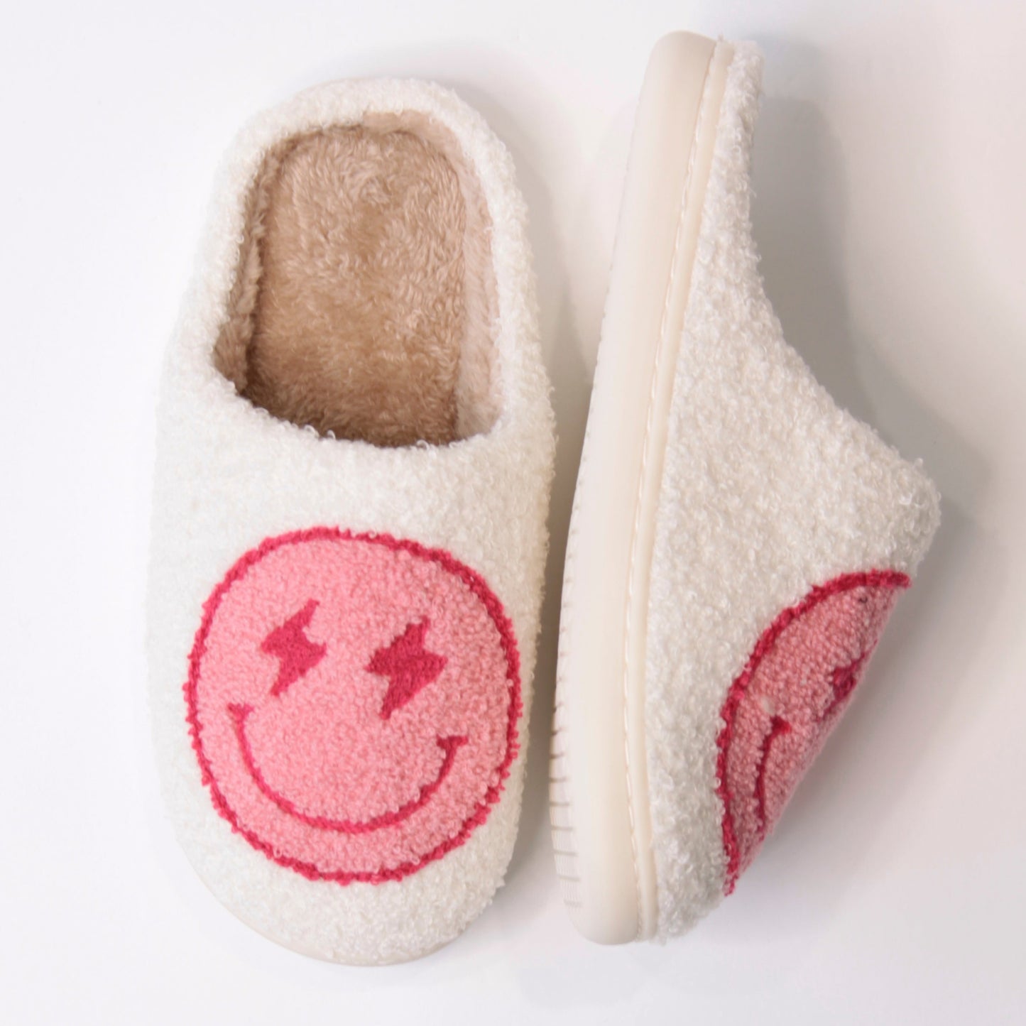 Pink Lightening Bolt Happy Slippers