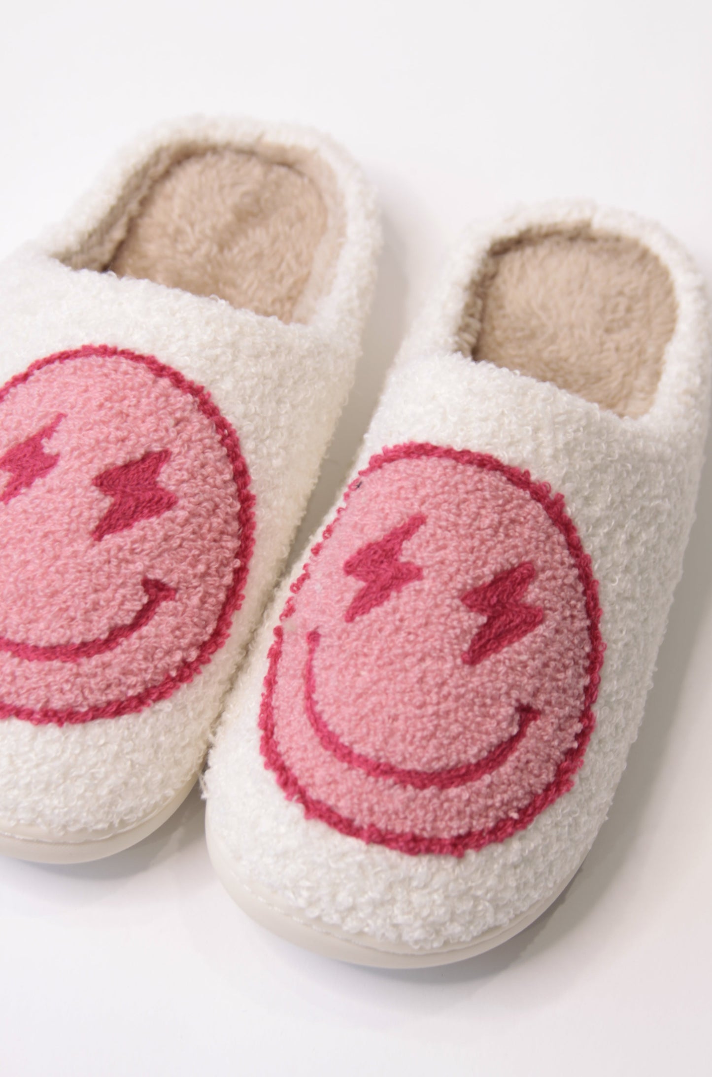 Pink Lightening Bolt Happy Slippers