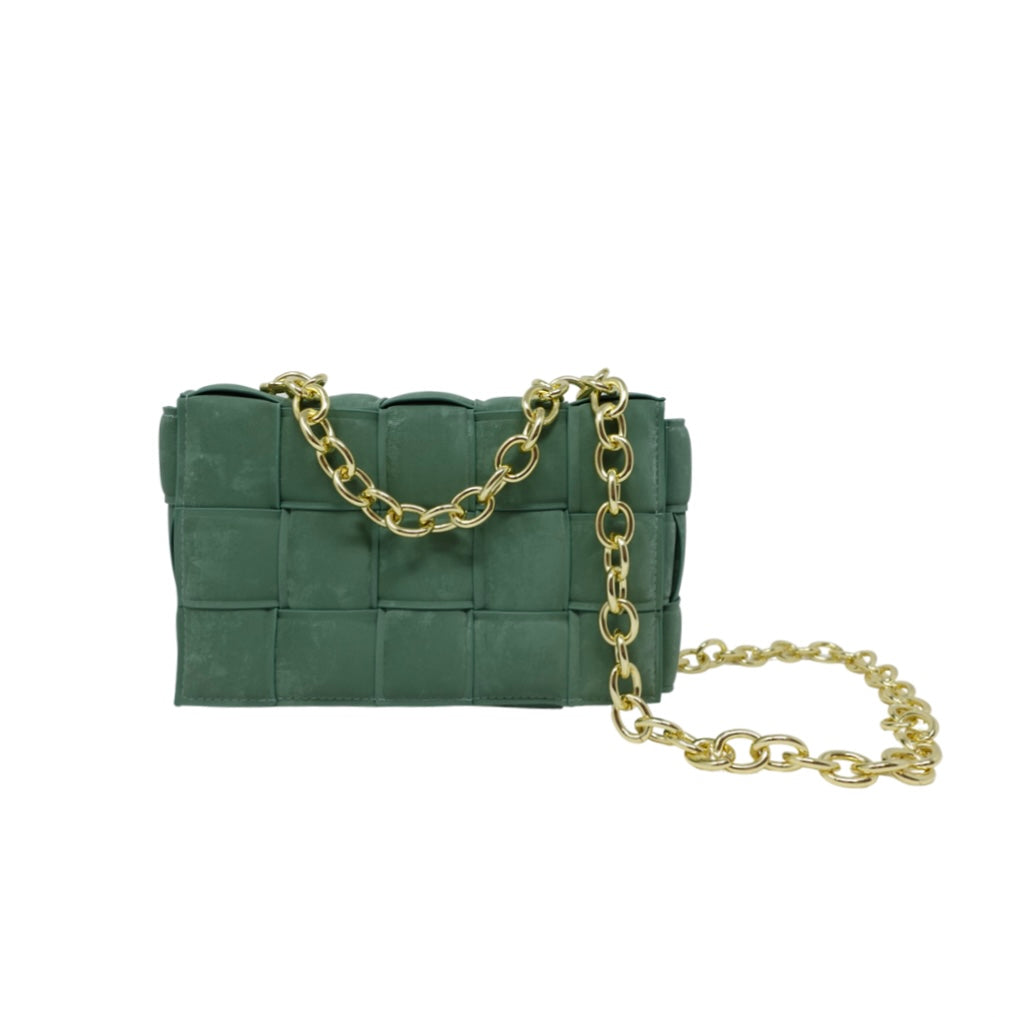 Padded Crossbody Woven Suede Bag - Green