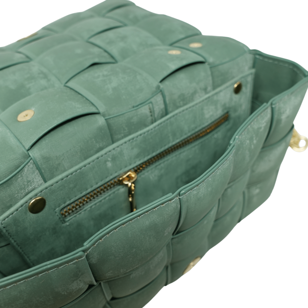 Padded Crossbody Woven Suede Bag - Green