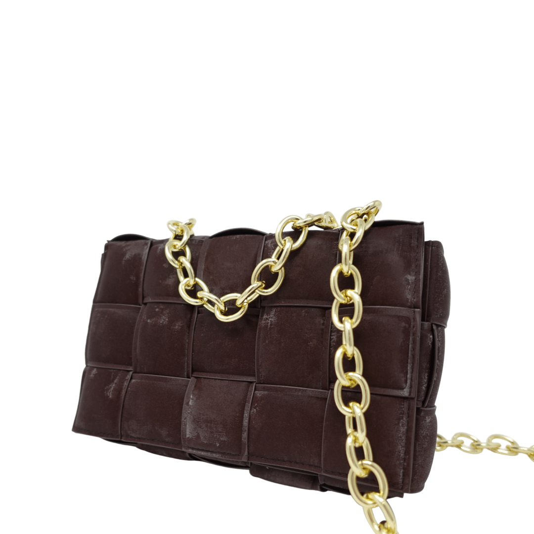 Padded Crossbody Woven Suede Bag - Brown
