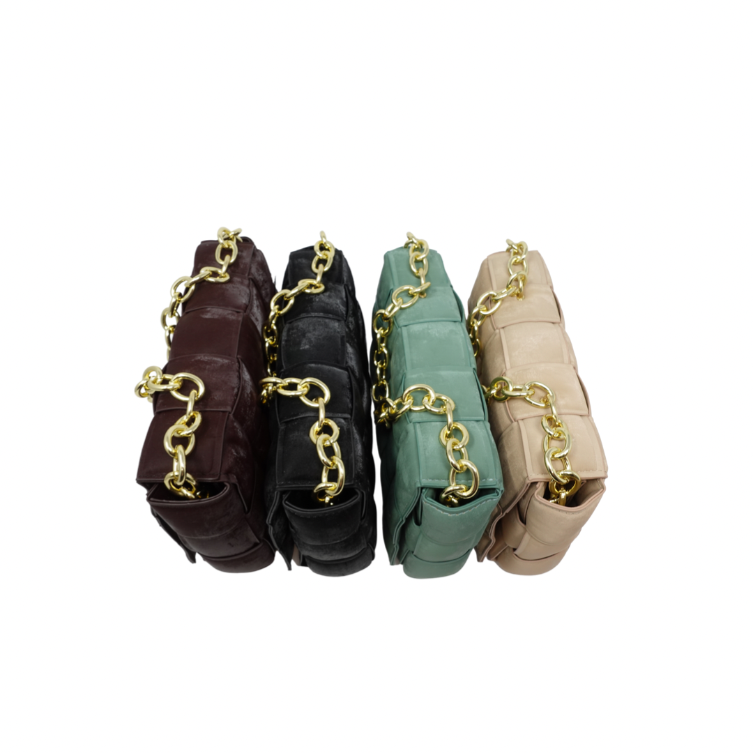 Padded Crossbody Woven Suede Bag - Green