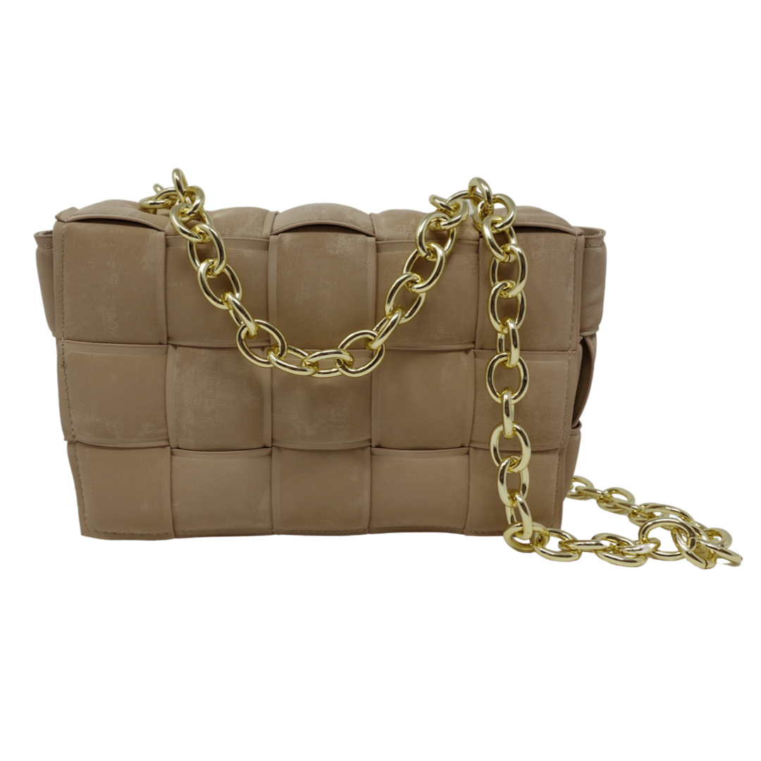 Padded Crossbody Woven Suede Bag - Nude