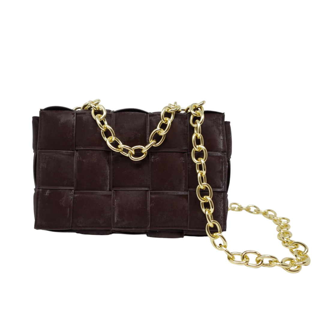 Padded Crossbody Woven Suede Bag - Brown