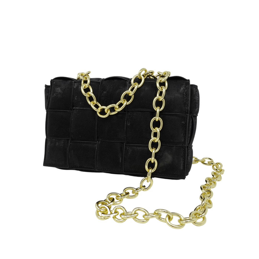 Padded Crossbody Woven Suede Bag - Black