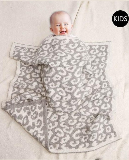 Kids Gray Leopard Throw Blanket