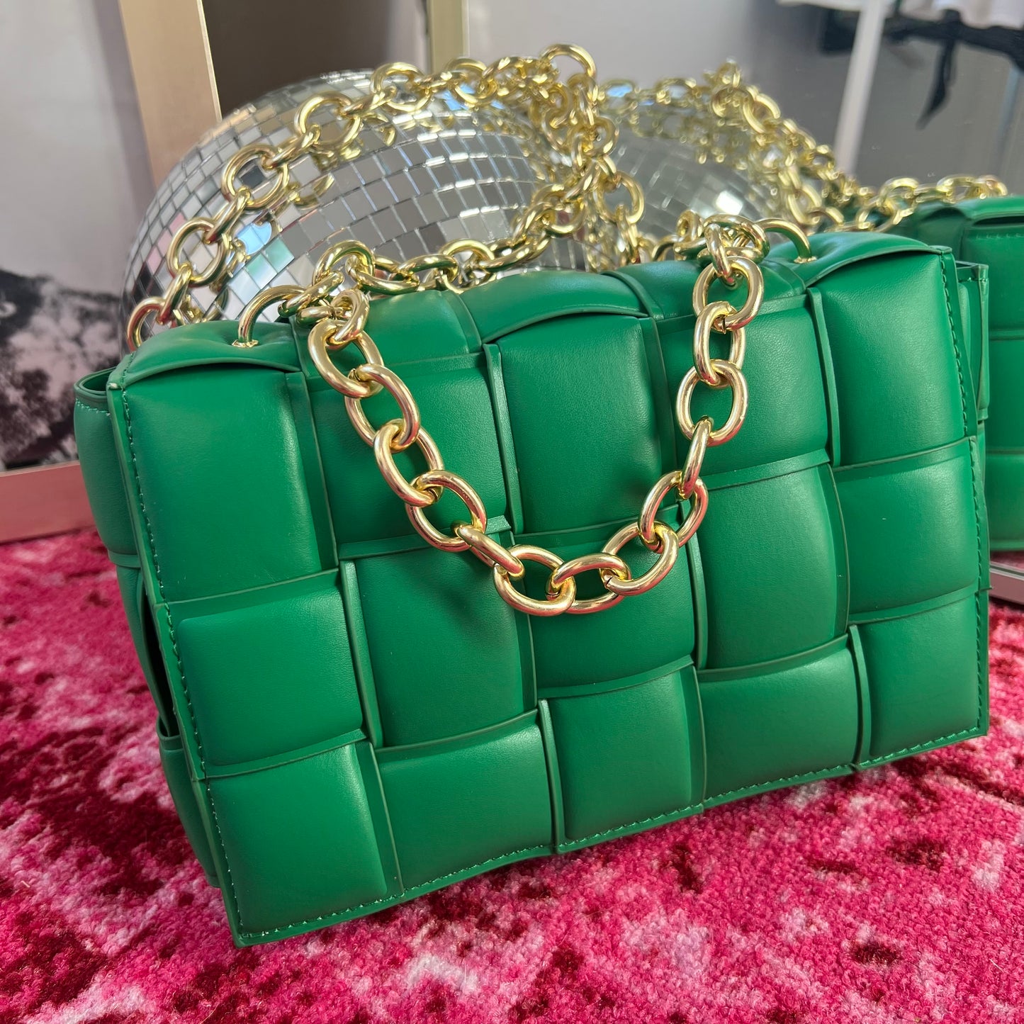 Quilted Green Chunky Chain Bag