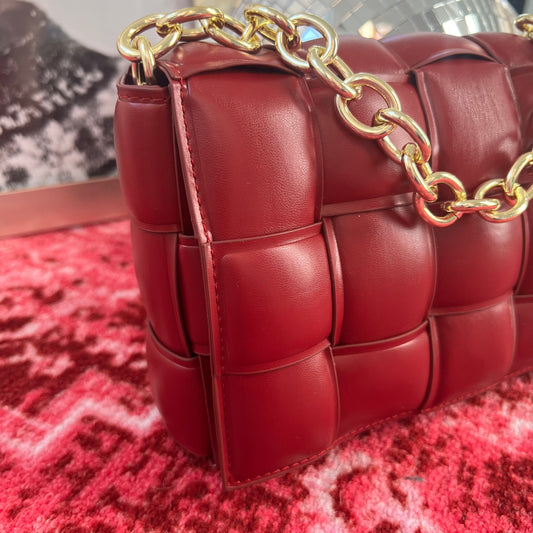 Quilted Red Chunky Chain Bag
