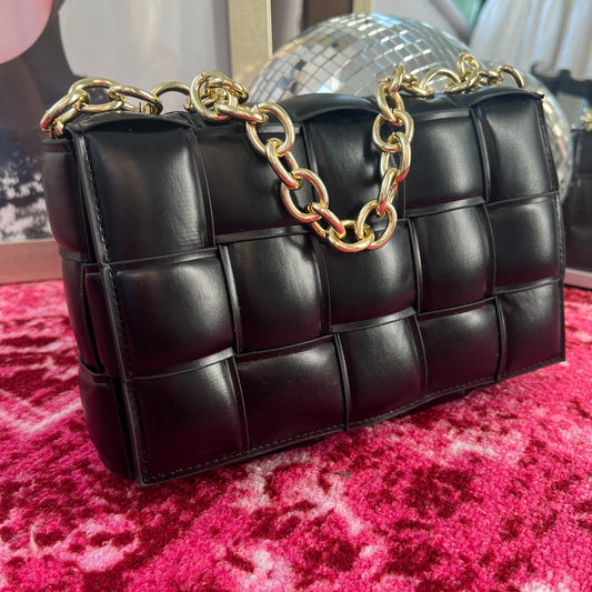 Quilted Black Chunky Chain Bag