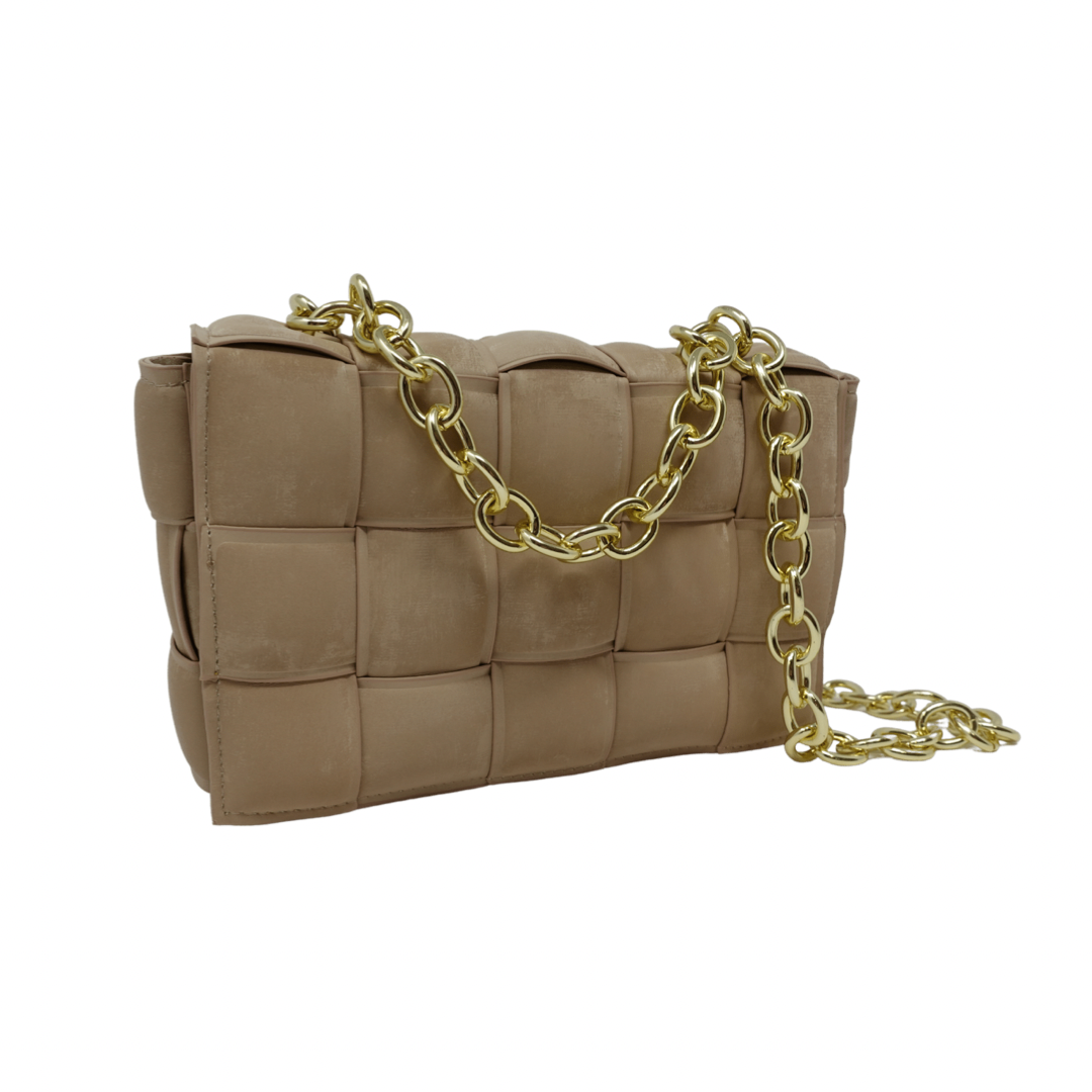Padded Crossbody Woven Suede Bag - Nude