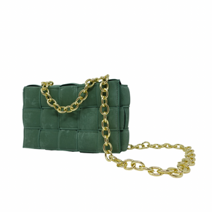 Padded Crossbody Woven Suede Bag - Green